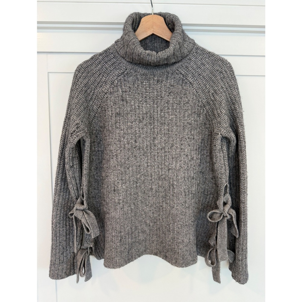 Ugg Ceanne Gray Chunky Knit Turtleneck Sweater Side Bow Ribbed Pullover - S